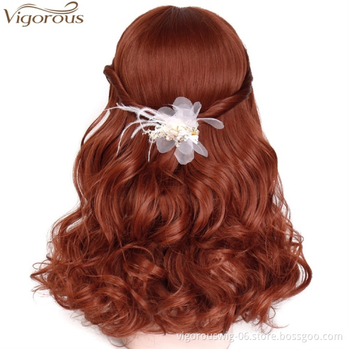 Vigorous Women Girls Ladies Long Curly Charming Synthetic Wigs with Neat Bangs Big Wave Heat Resistant Wig Hairnet Included